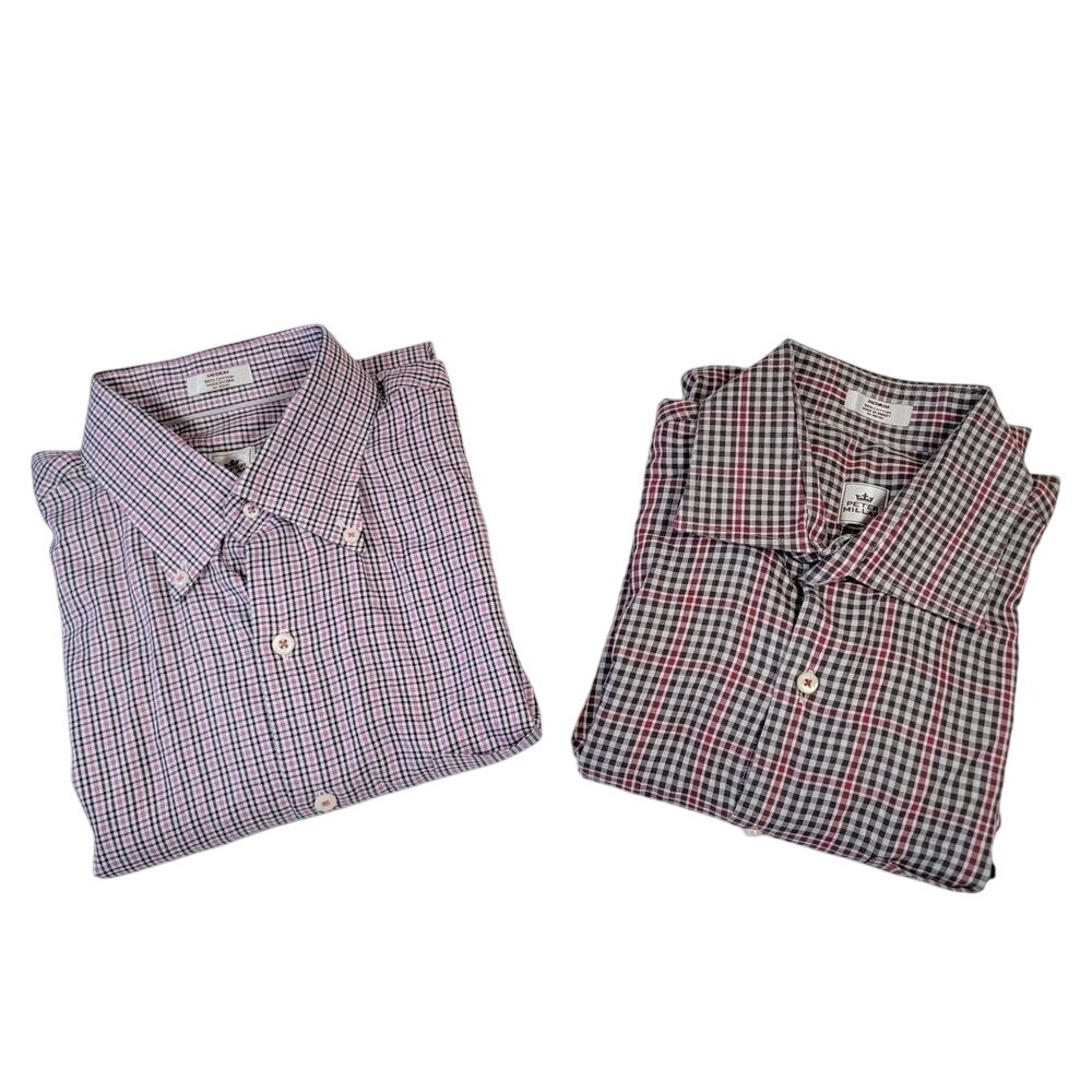 Lot of 2 Peter Millar Men's Button Down Shirts Sz M Plaid Long‎ Sleeve
